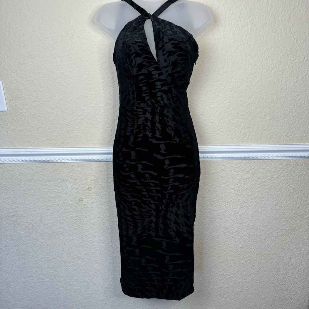Dress the Population Womens XXS 0-2 Black Velvet Halter Midi Dress NWOT